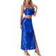 thumbnail image 4 of INSPIRAR CHIC Conjuntos de 2 Piezas para Mujeres Top Corto de Tirantes de Lentejuelas y Falda Maxi de Cintura Alta con Corte M Color Azul Real, 4 of 6
