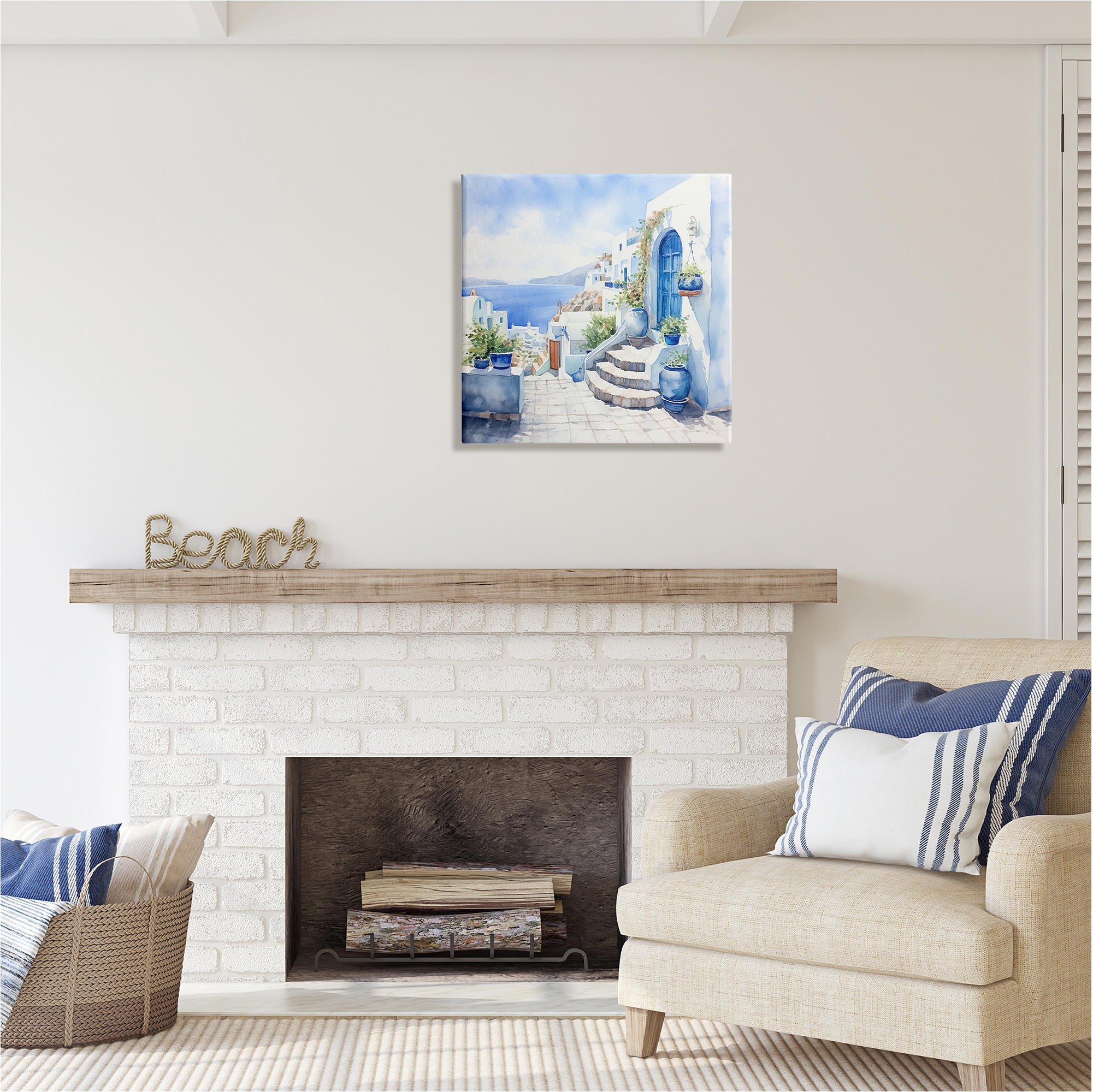 Stupell Industries Santorini Terrace View Travel & Places Painting Gallery Wrapped Canvas Art Print Wall Art, 24 x 24