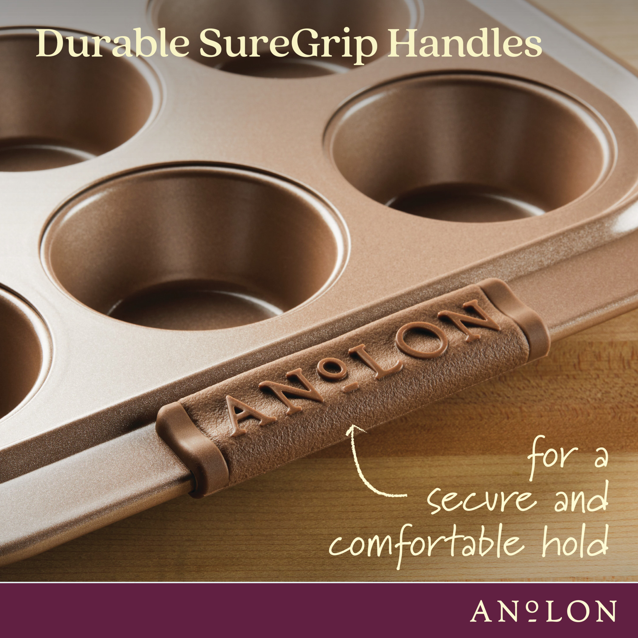 Anolon Advanced Bronze Nonstick Bakeware 12-Cup Muffin Pan with Silicone Grips - image 2 of 7