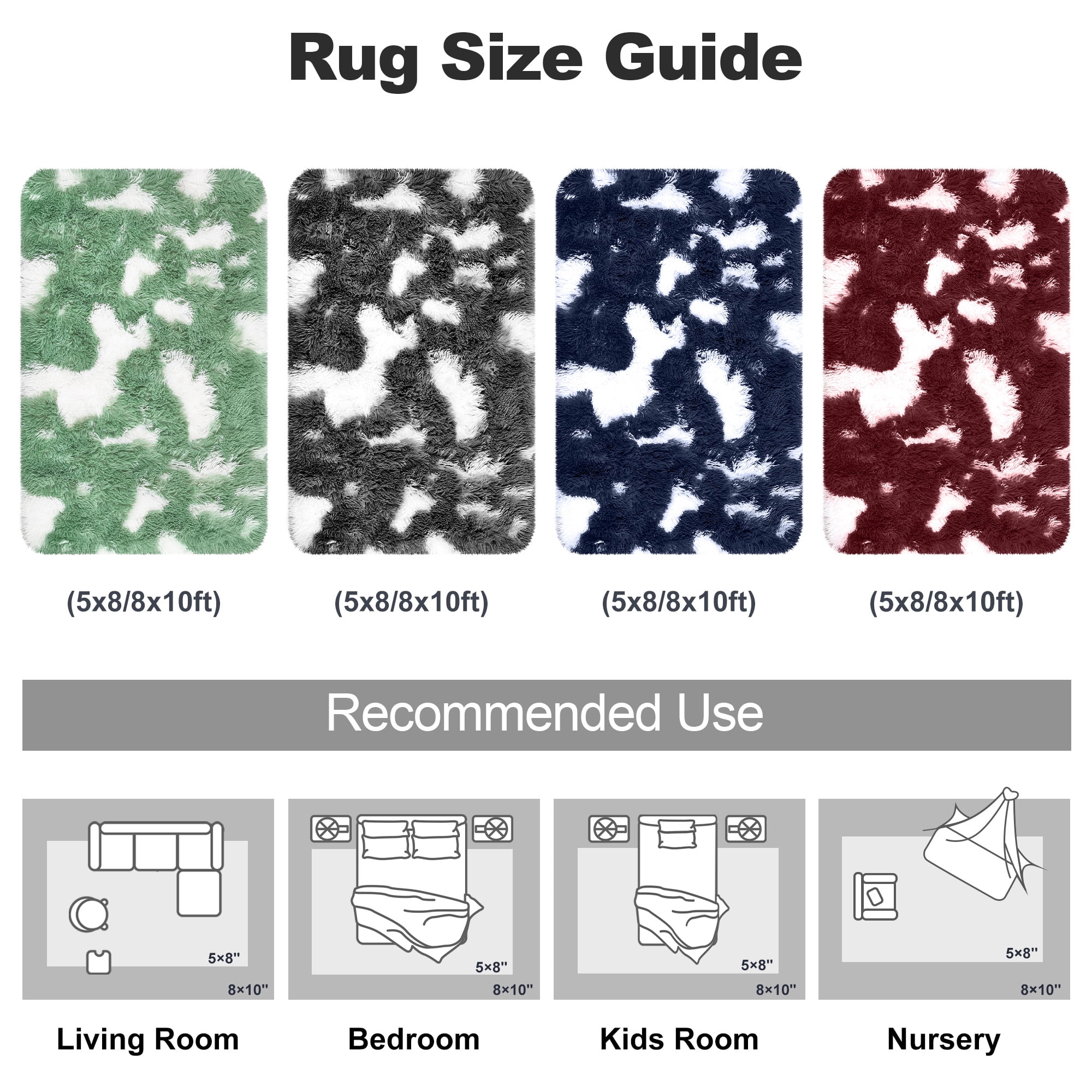 Lalado 8ft x 10ft Shag Area Rug, Soft Fluffy Indoor Tie-Dye Area Rugs for Living Room Bedroom Decor Carpet, Blue & White