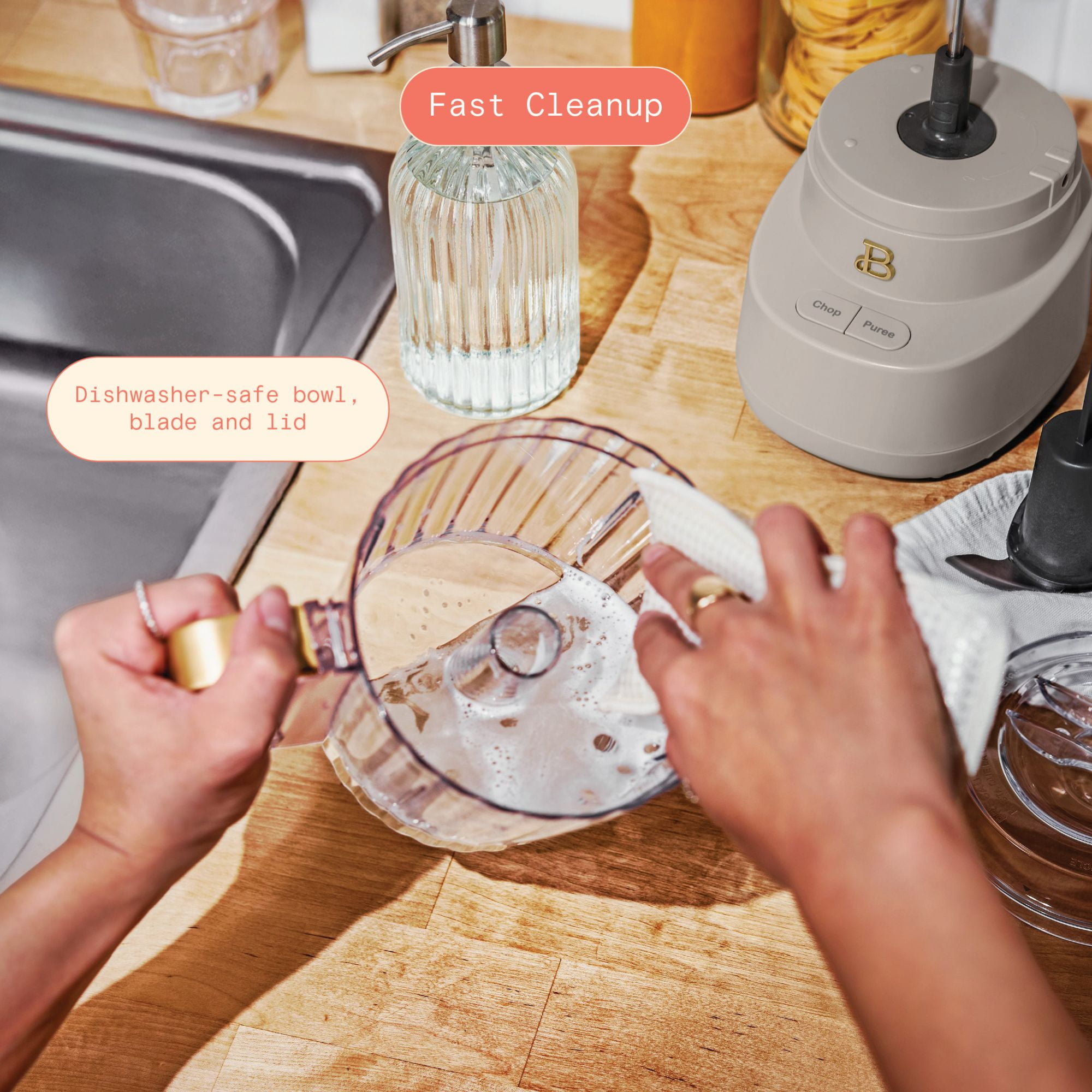 Beautiful 3-Cup Food Chopper, Porcini Taupe by Drew Barrymore