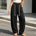 thumbnail image 2 of BCSIOAOI Womens Trousers,Elastic Waist Barrel Leg Pants with Exposed Drawstring and Pockets Black L, 2 of 9