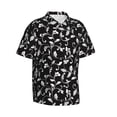 thumbnail image 3 of Xecao Black White Leaves print Hawaiian shirt - a stylish short-sleeve button-down for men, perfect for casual beach and tropical outings., 3 of 9