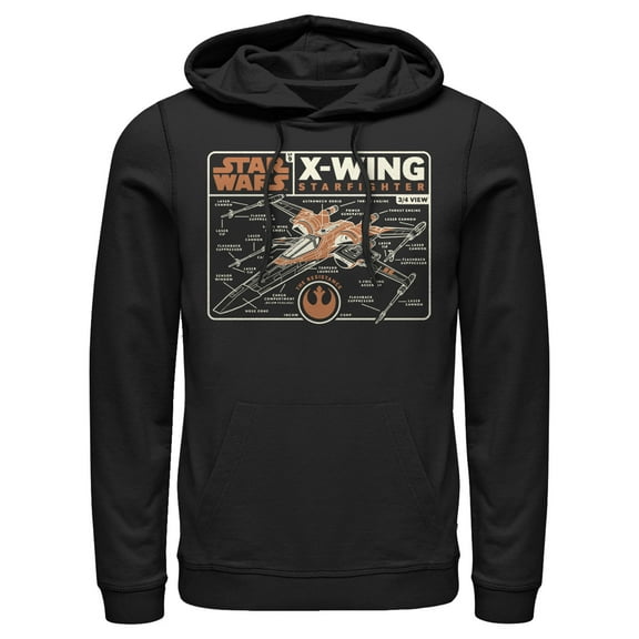 Men's Star Wars: The Rise of Skywalker X-Wing Schematic Frame Pull Over Hoodie Black Small