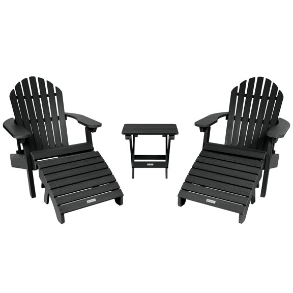 Highwood 5-pc Hamilton Adirondack Set with 2 Hamilton Adirondack Chairs, 2 Folding Ottomans, 1 Folding Side Table - Folding & Reclining, Outdoor, Eco-friendly, Synthetic Wood
