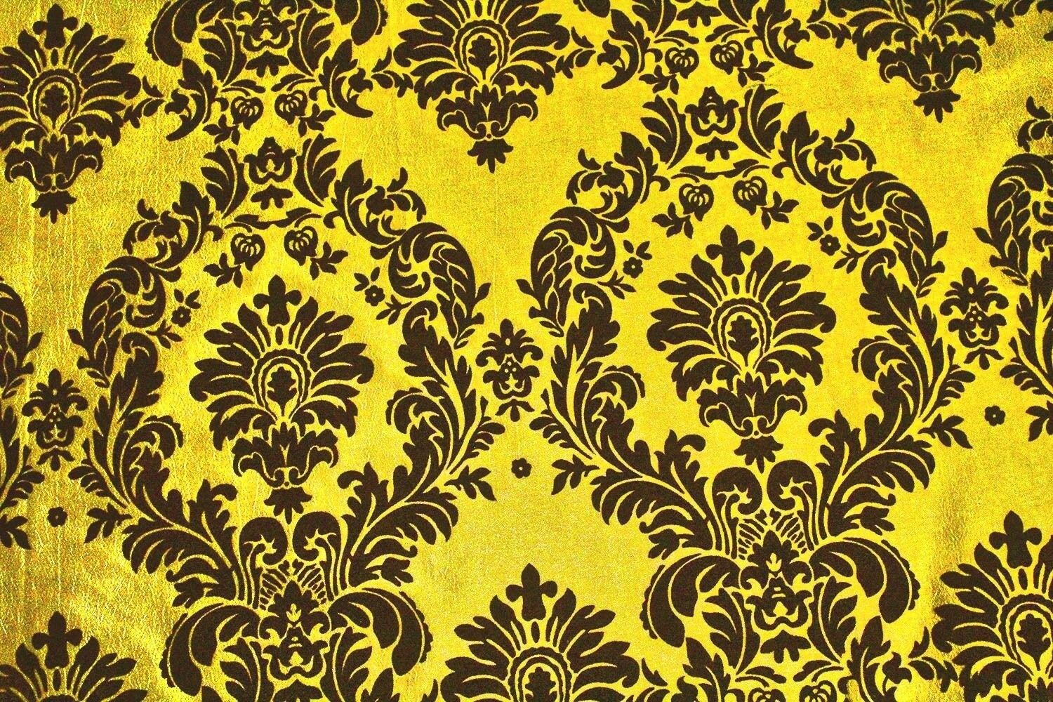 10 Yards Yellow Black Flocking Damask Taffeta Velvet Fabric 58" Flocked