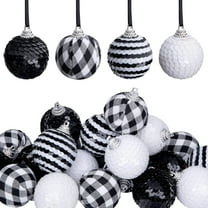 Ebaokuup 24 PCS Buffalo Plaid Christmas Ball Ornaments - 1.6 Inch Black and White Sequin Decor for Xmas Tree and Fall Party
