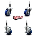 thumbnail image 2 of 3 Inch Blue Poly Wheel Swivel 7/8 Inch Expanding Stem Caster Set 2 Brakes SCC, 2 of 2