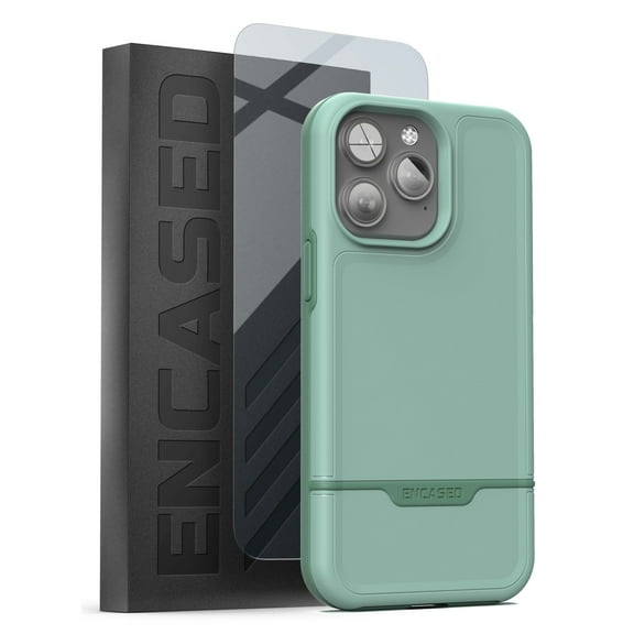 Encased Rebel Series Designed for iPhone 14 PRO Case with Screen Protector, Ultra Protective Heavy Duty Phone Case (Retail Packaging) - Light Green