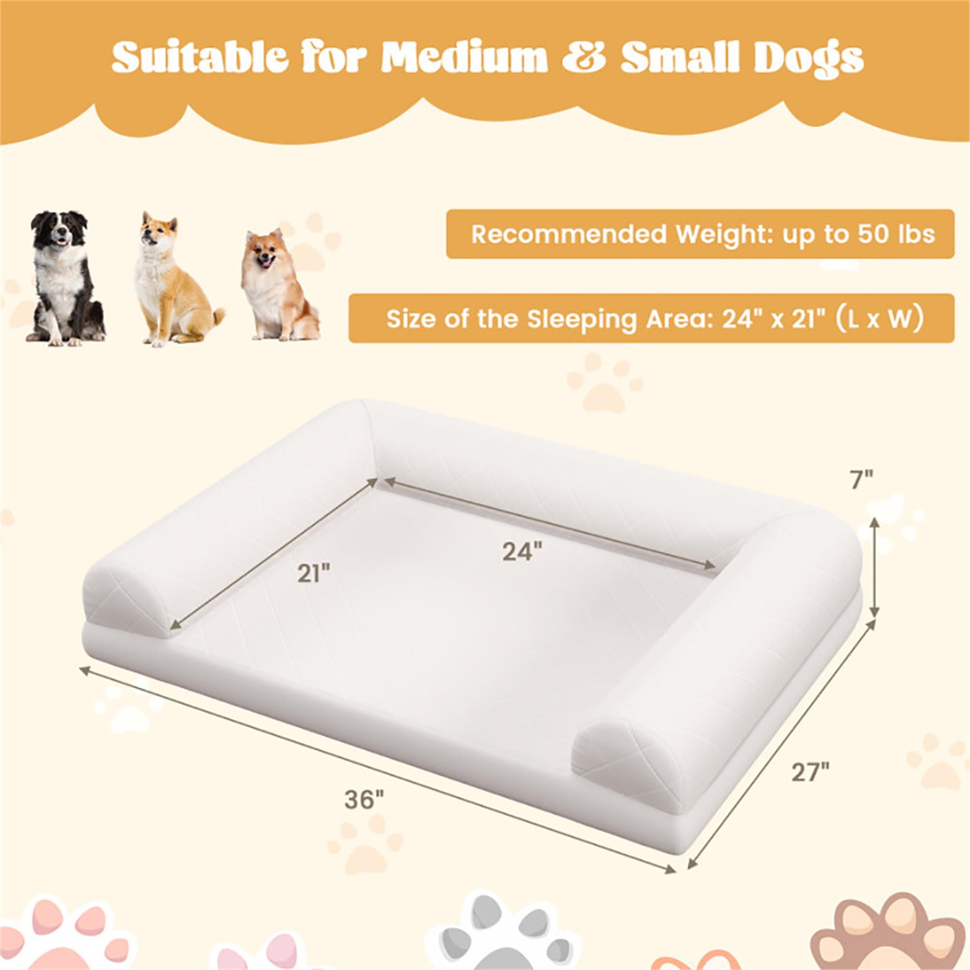 Kadyn 36" Egg-Foam Dog Bed with 3-Side Bolster, Pet Sofa Bed for Small Medium Dogs, Removable Washable Bed Cover Dog Crate Bed, Beige