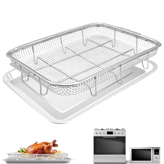 Air Fryer Basket Replacement, 2 Pieces Set 18.66 x 11.96 Air Fryer Replacement Tray Mesh Grill Roasting Rack Accessories for Air Fryer Convection Oven