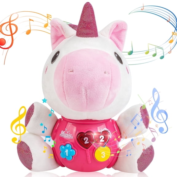 Vanmor Baby Musical Toys, Plush Valentines Stuffed Animal 0 to 24 Months, Infant Tummy Time Baby Girls Light Up Music Toy 0 1 3 6 9 12 18 Months 1 Year Old Toddlers for Birthday Gift