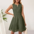 thumbnail image 4 of vigerkar Women's Summer Sleeveless Mini Dress V Neck Hollow Out Eyelet High Waist A Line Swing Short Party Dresses Green, L, 4 of 7