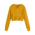 thumbnail image 2 of Girls's Cropped Hoodies Long Sleeves Fleece Crop Top Sweatshirt with Hooded Yellow 5-6 Years, 2 of 5