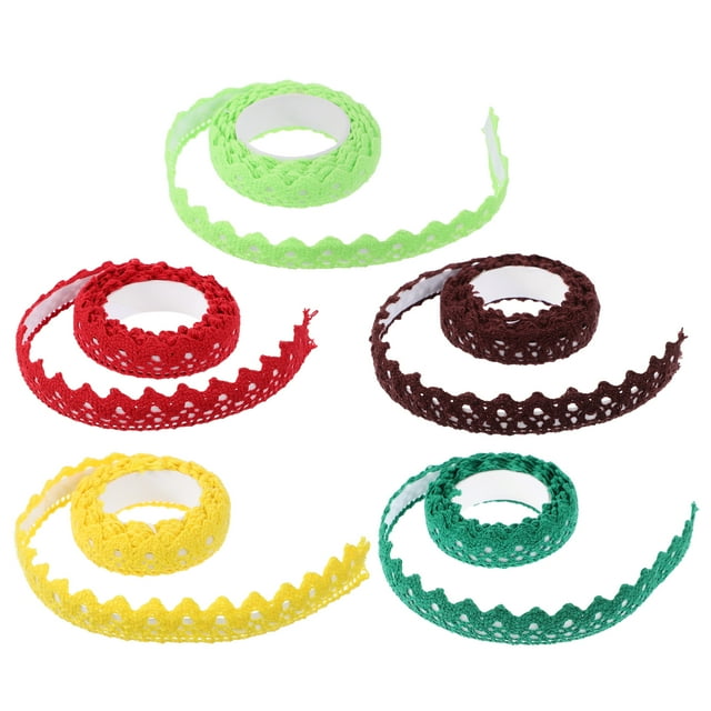 EeaseMX 5 cintas adhesivas de encaje hueco de un solo color, decorativas, adhesivas, para manualidades, álbumes de recortes (1 amarillo, 1 rojo, 1 verde, 1 marrón, 1 verde oscuro)