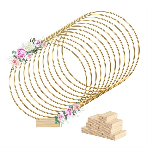 12 Piezas de Cinta Central de Floral de Metal de 12 Pulgadas, 12 Soportes de Madera para Decoración de Mesa, Decoración de Boda DIY, Colgante de Pared
