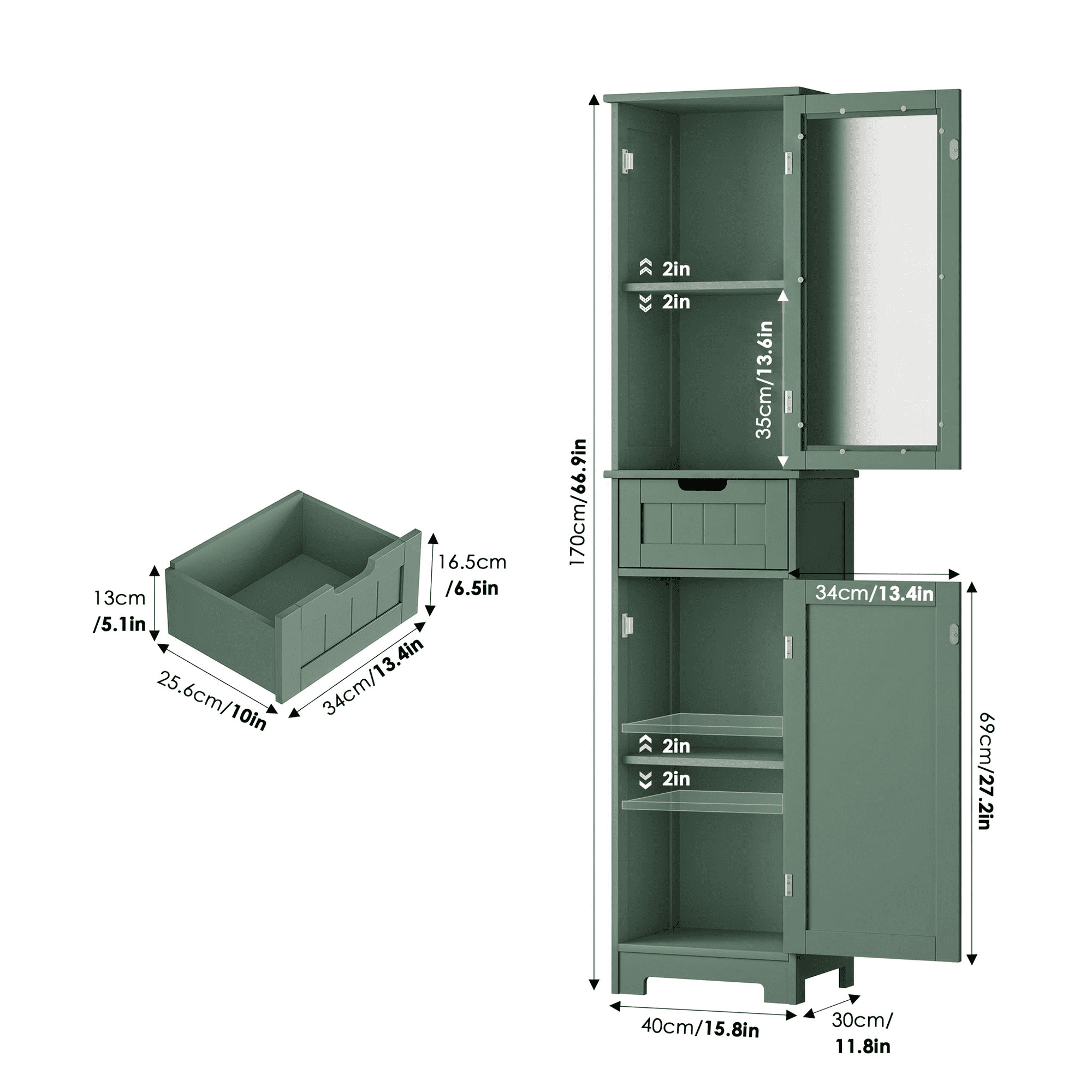 Homfa Narrow Kitchen Pantry Storage Cabinet, 67" Slim Pantry Cabinet with Drawer and Door, Space-Saving Freestanding Storage Cabinet for Small Place, Green