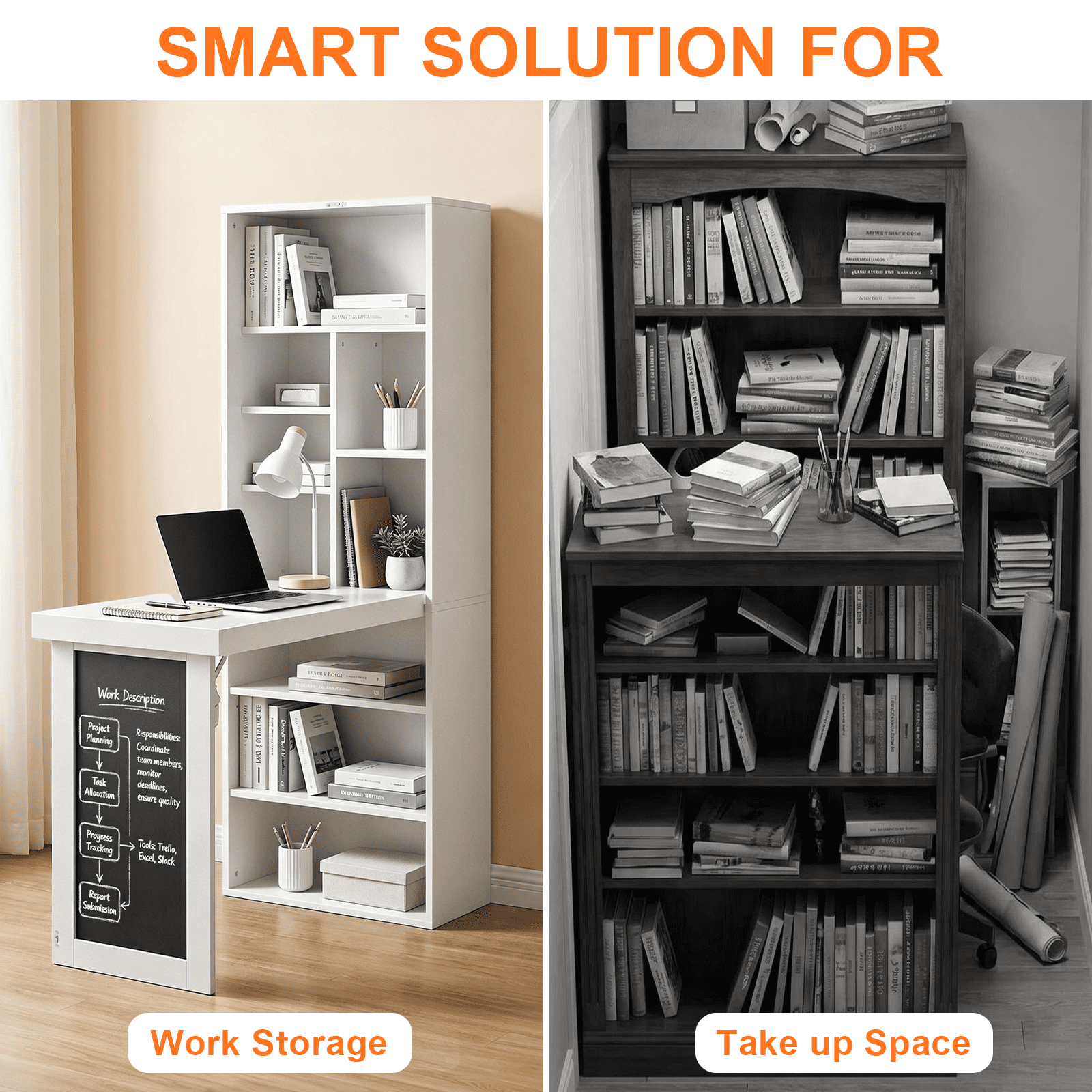 Foldable Wall-Mounted Writing Desk with Chalkboard 6-in-1 Space-Saving for Home Office Study Room