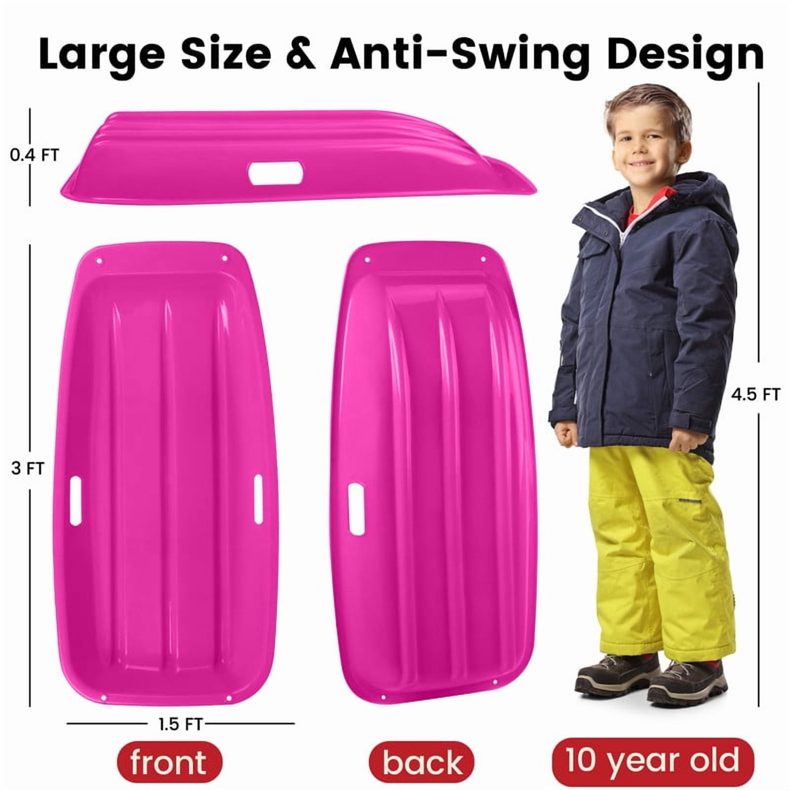 Gamexcel 2Pack Snow Sled with Handles and Ropes, Slippery Plastic Downhill Durable Snow Sled For Kids and Adults, Outdoor Fun, 36''x18'' - Pink