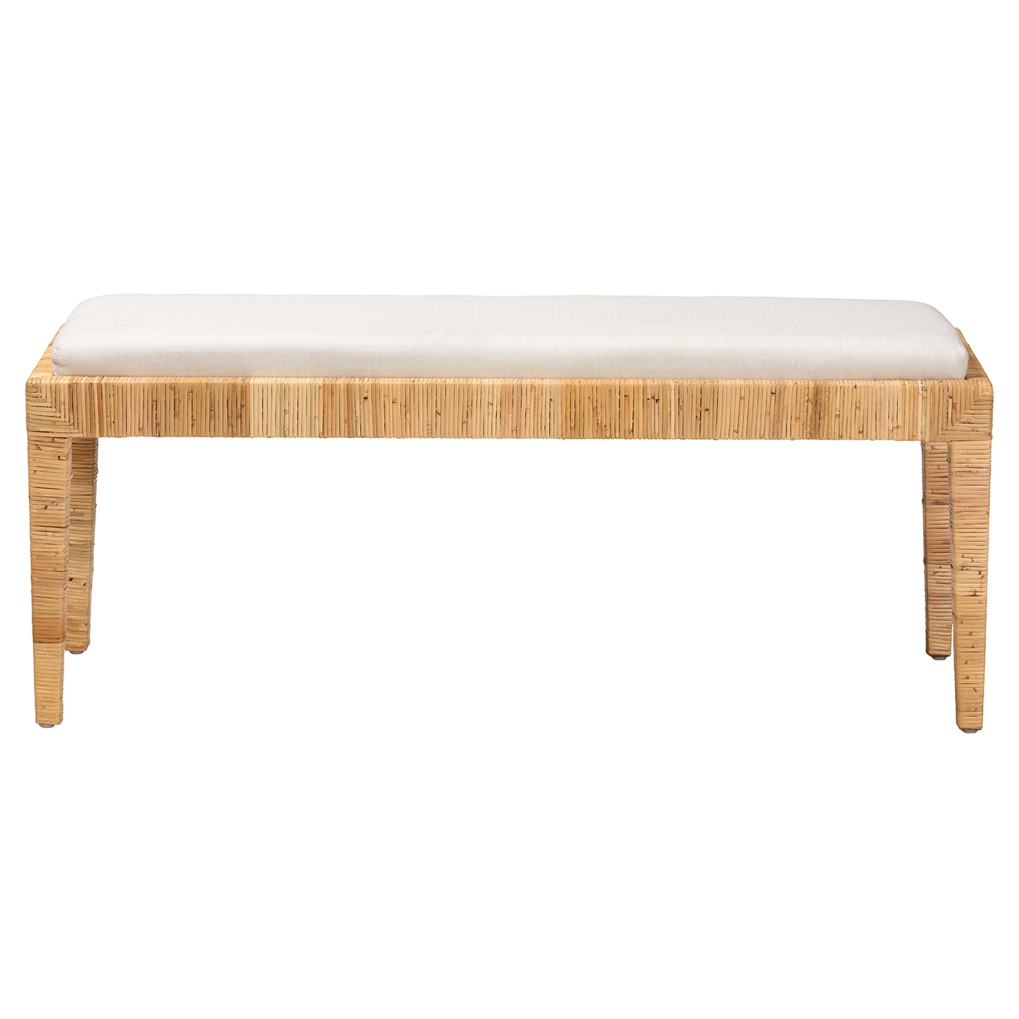 Bali & Pari Sofia Rattan and Mahogany Wood Boho Indoor Bench, Natural Brown