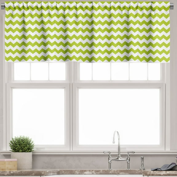 Ambesonne Chevron Valance Pack of 2, Abstract Bicolored Zigzags, 54"X12", White and Yellow Green