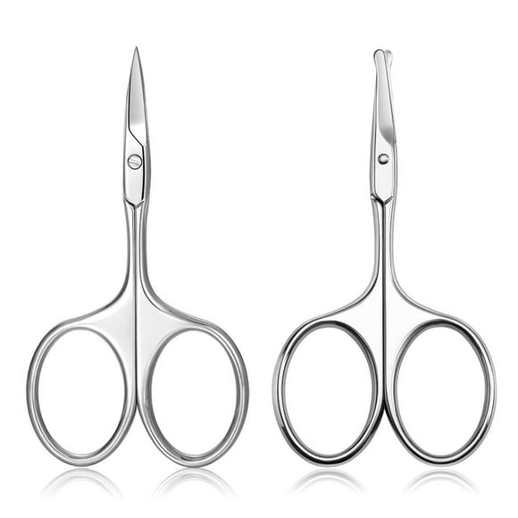 Nose Hair Scissors and Eyebrow Scissors Set, 2PCS Beauty Scissor for Ear Hair, Mustache/Beard Trimming, Straight and Rouned Tip Small Facial Hair Grooming Scissors for Men and Women