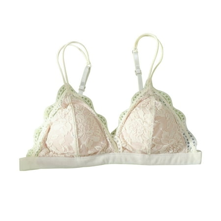 

Mubineo Women Triangle Cup Bralette Solid Color Lace Hem Underwear with Detachable Chest Pad