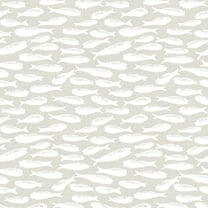 3122-10500 Nunkie Sardine Wallpaper with Playful Coastal Charm in Light Grey Off White Colors Coastal Style Prepasted Acrylic Coated Paper