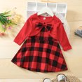 thumbnail image 2 of Mercatoo Toddler Girls Christmas Plaid Dress Red and Black Midi Dress Baby Long Sleeve Bowknot Princess Dress Casual Xmas Clothes, 2 of 9