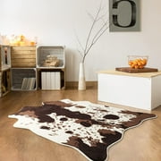 Softlife Luxury Faux Cowhide Rug Cow Rugs For Living Room Bedrooms Soft Animal Print Carpet,4.6x5.2,Coffee