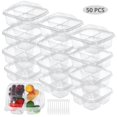 thumbnail image 1 of 50 PCS Clear Plastic Food Boxes with 200 Plastic Forks, 4-Compartment Snack Fruit Yogurt Containers, Leakproof Food Containers with Lids, Divided Food Storage Containers for School Work Travel, 1 of 6