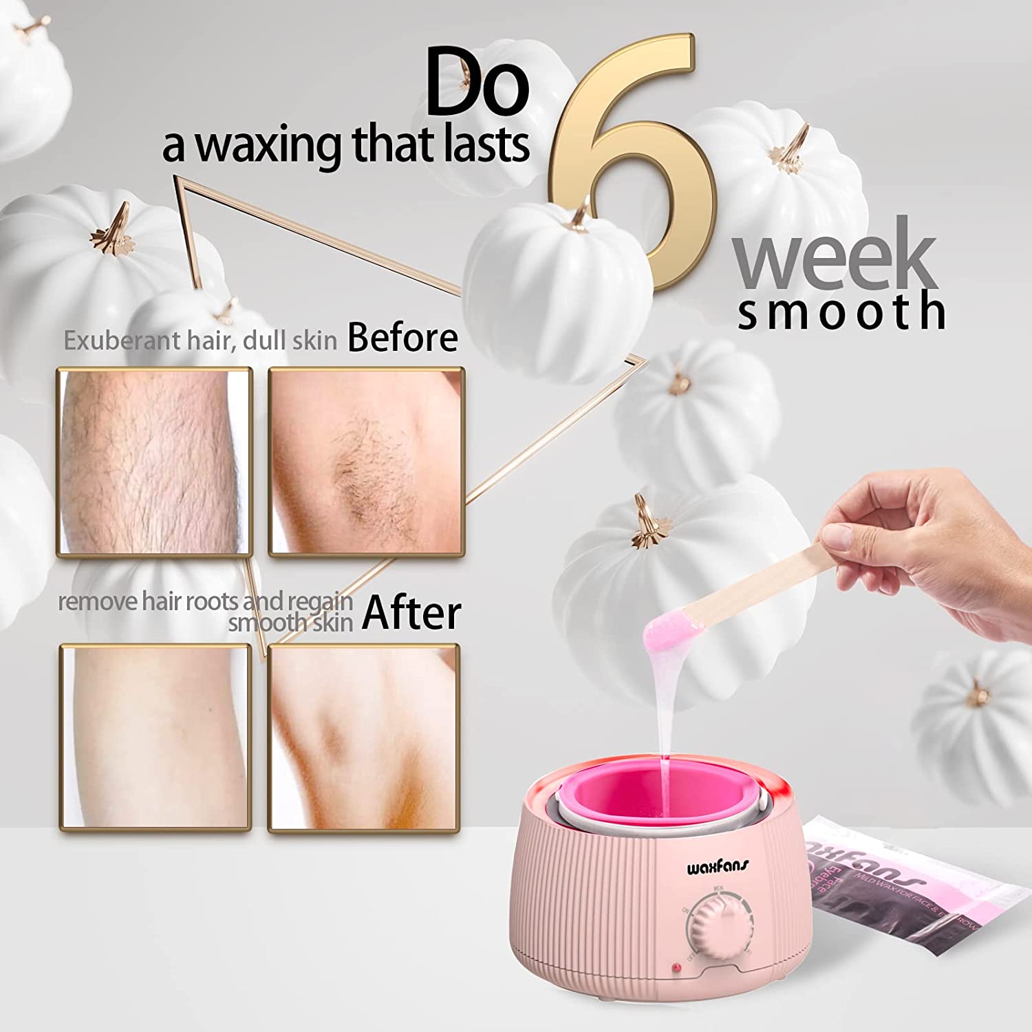 Waxfans Waxing Kit for Hair Removal, at Home Waxing Kit ,Wax Beads for Sensitive Skin,Silicone Bowl