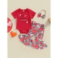 thumbnail image 2 of Bagilaanoe 2Pcs Newborn Baby Girls Valentine's Day Outfits Letter Print Short Sleeve Romper Tops + Flared Trousers 3M 6M 9M 12M 18M Infant Long Pants Set, 2 of 9