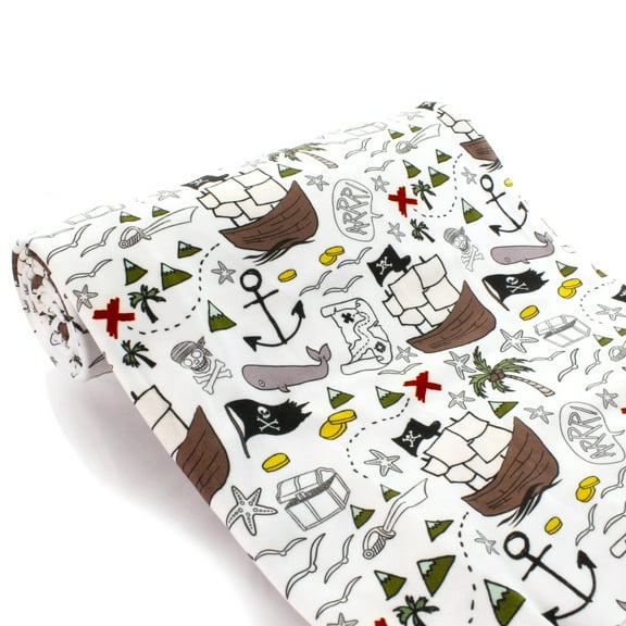 Ahoy Matey Pirates DBP Fabric - Double Brushed Polyester 4 Way Stretch - 6" Strip