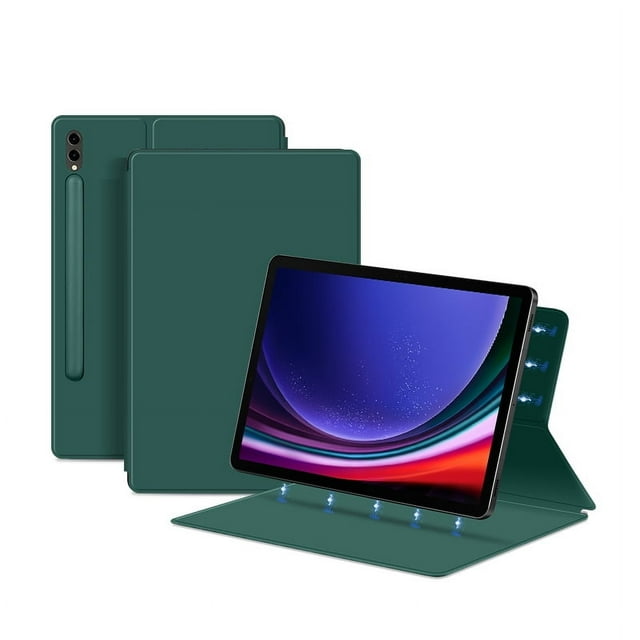 Étui pour Samsung Galaxy Tab S9 S8 Ultra S7 FE Plus, Étui Magnétique pour Tablette, Étui à Rabat Antichoc pour Galaxy Tab S9 S8 S7, Vert P9 Ultra 14,6 Pouces