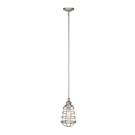 Wire Cage Pendant Design House 519645 Ajax Industrial Modern 1-Light Indoor Mini Pendant with Metal Wire Cage for Kitchen Island Bar Dining Room, Galvanized ()