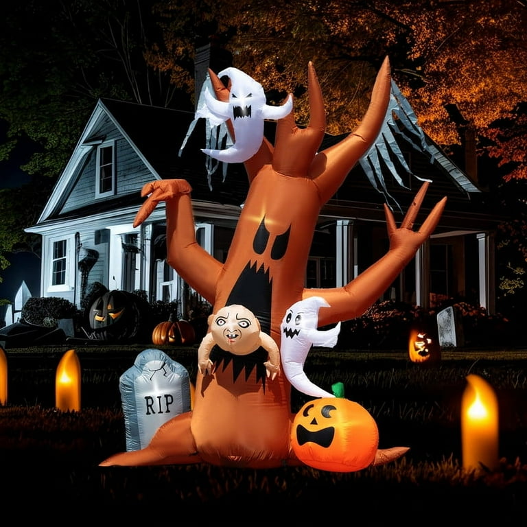 8 FT Halloween Inflatable Dead Tree with outlets Pumpkins Blow up Yard Decoration