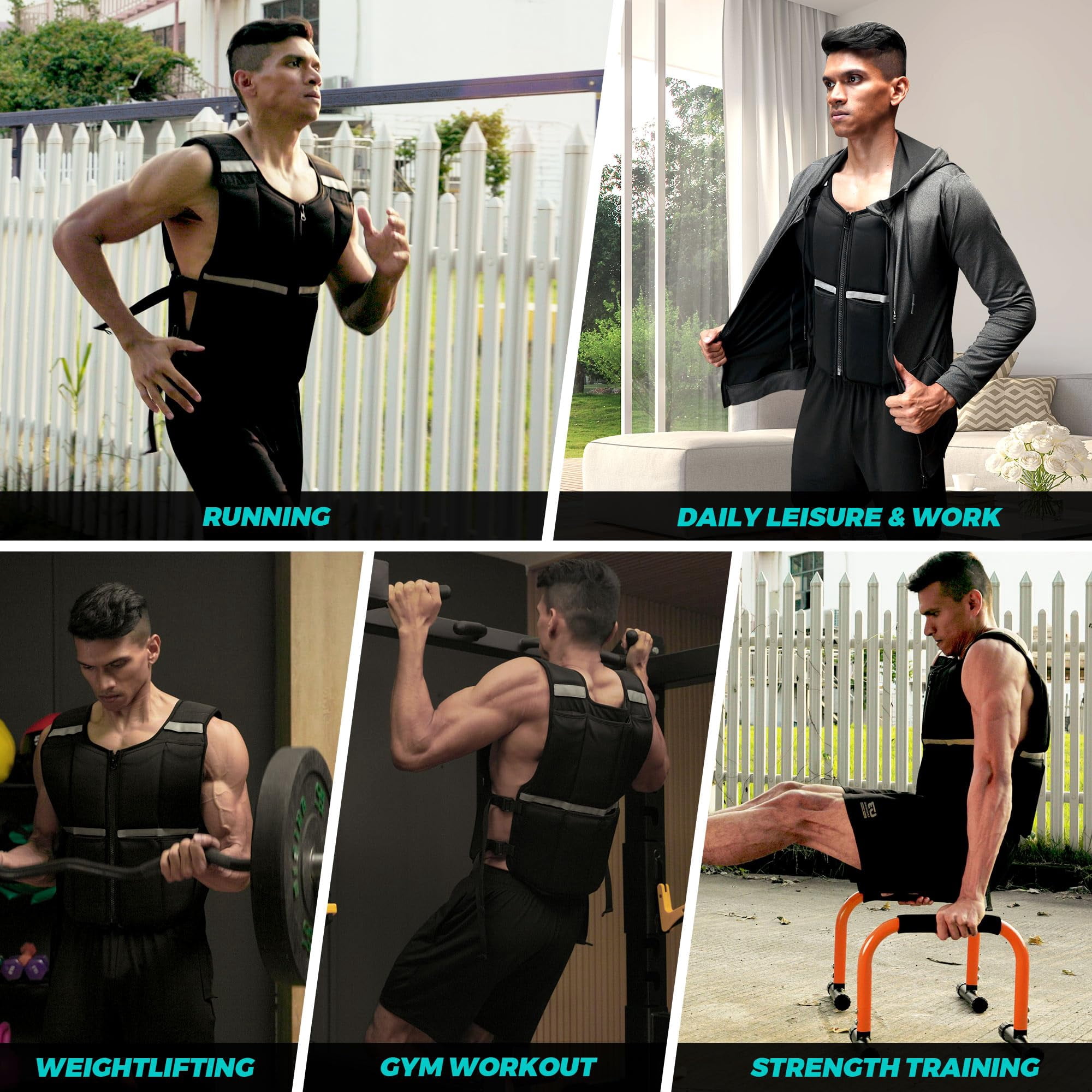 Black 2-35 LBS Adjustable Weighted Vest for Strength Workout Gym Home Running
