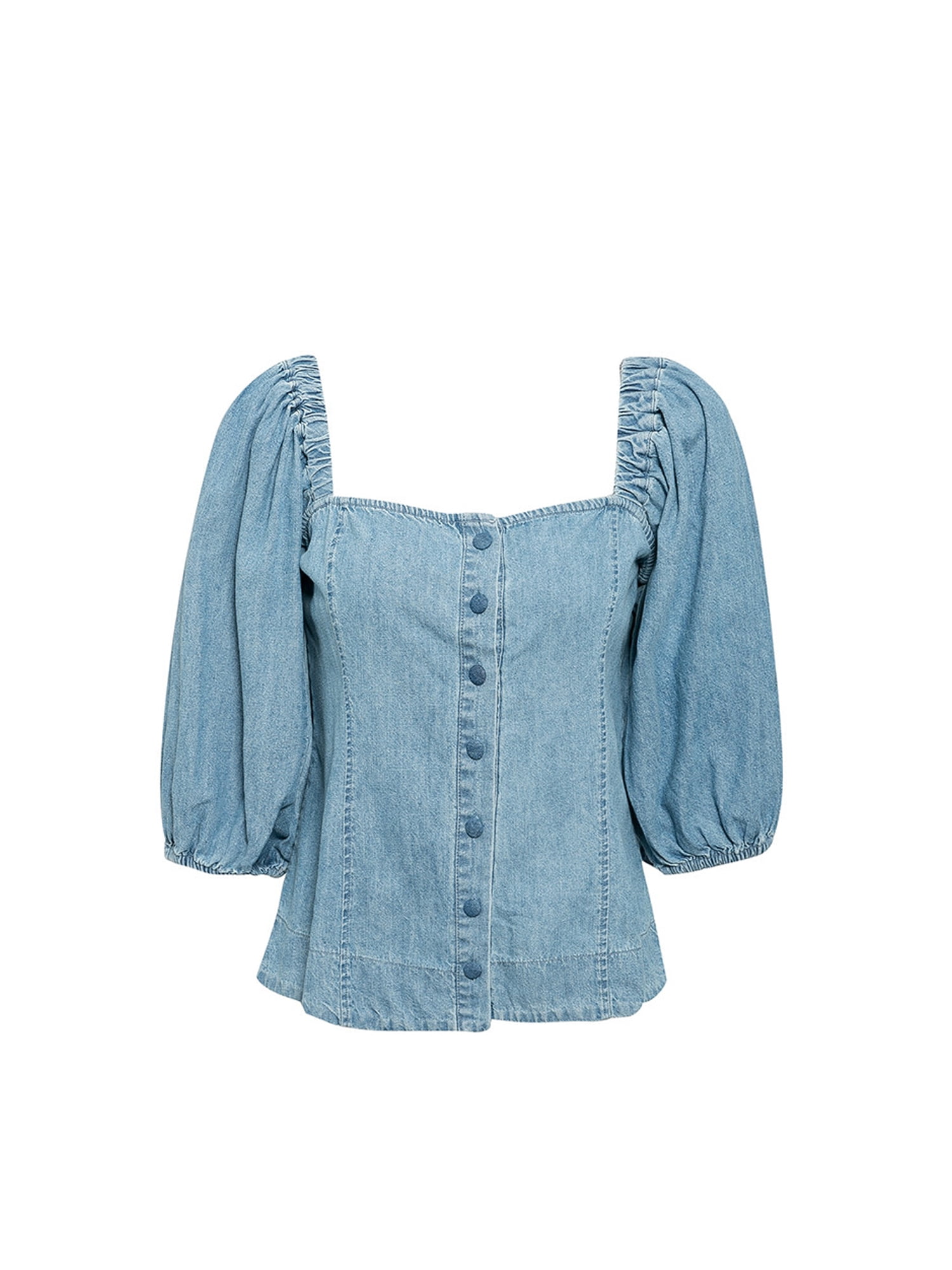 Women Retro Off Shoulder Denim Puff 