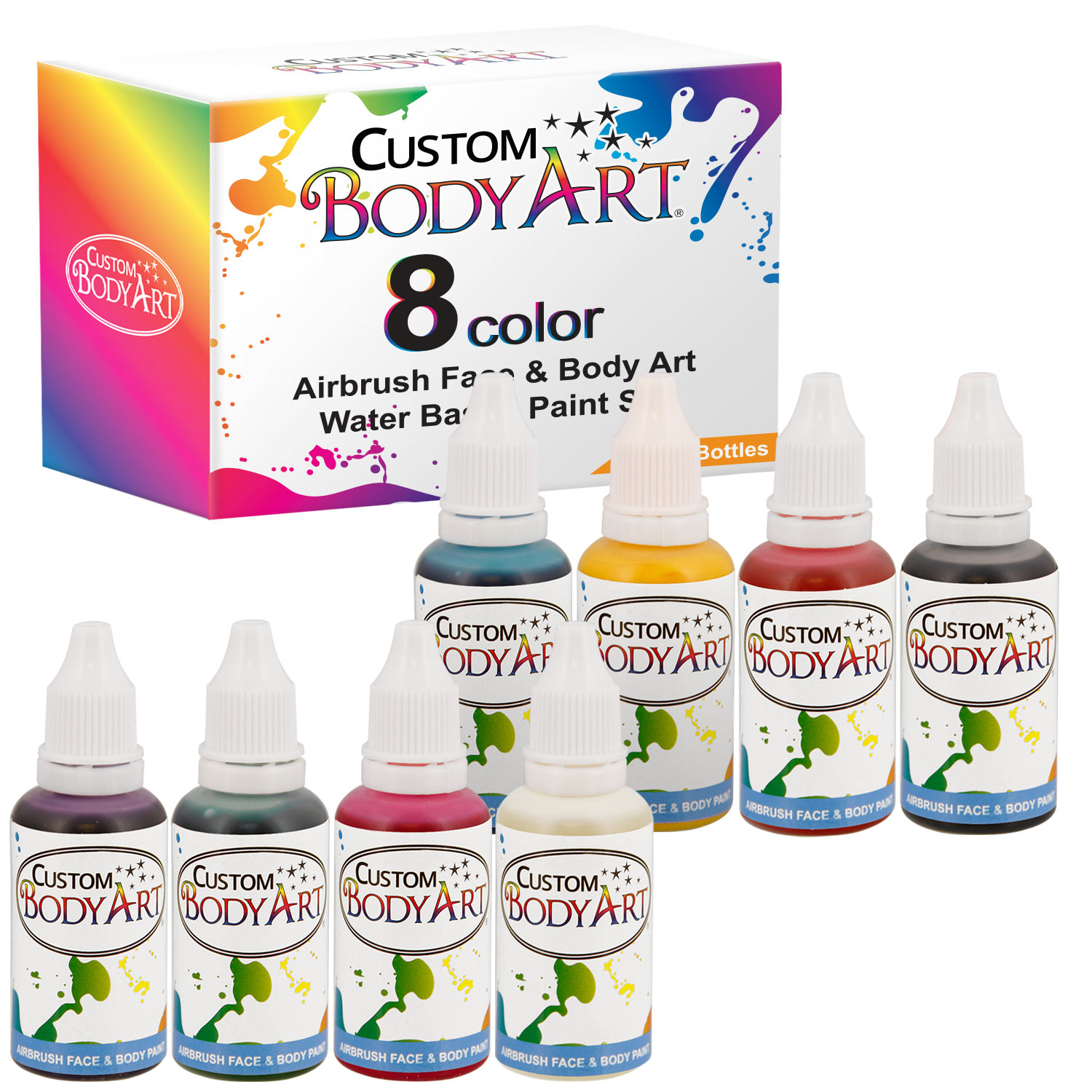 8 Color 1oz Airbrush Face & Body Art Paint Kit WaterBased Custom Temp