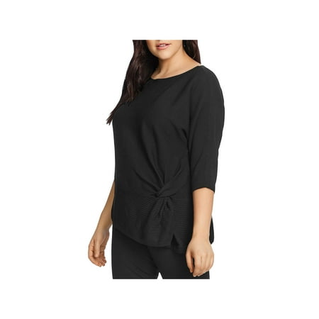 Vince Camuto Womens Plus Ribbed Asymmetric Top Black 2X