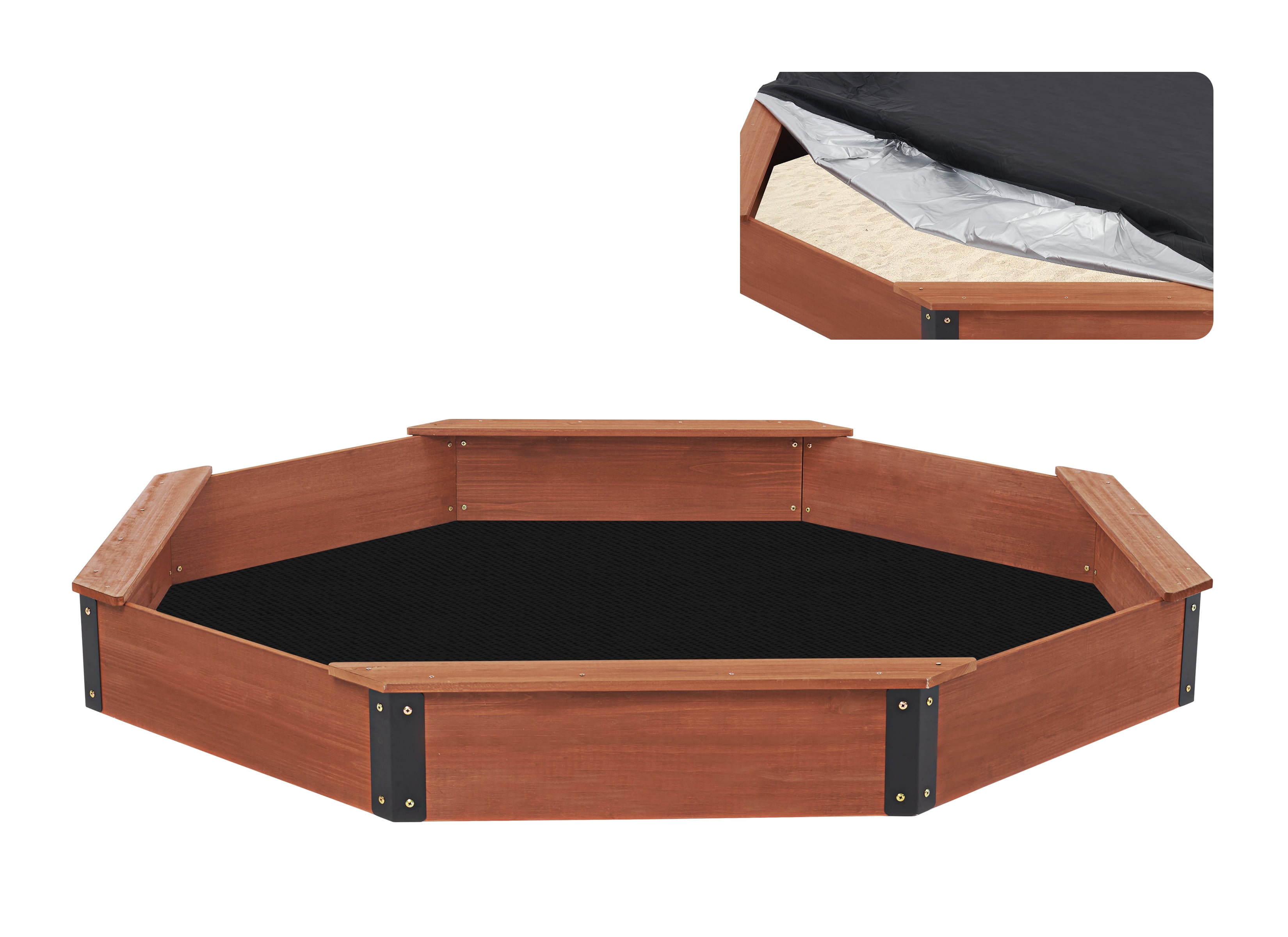 Droad Outdoor Wooden Kids Octagon Sandbox W/ Cover, Bottomless W
