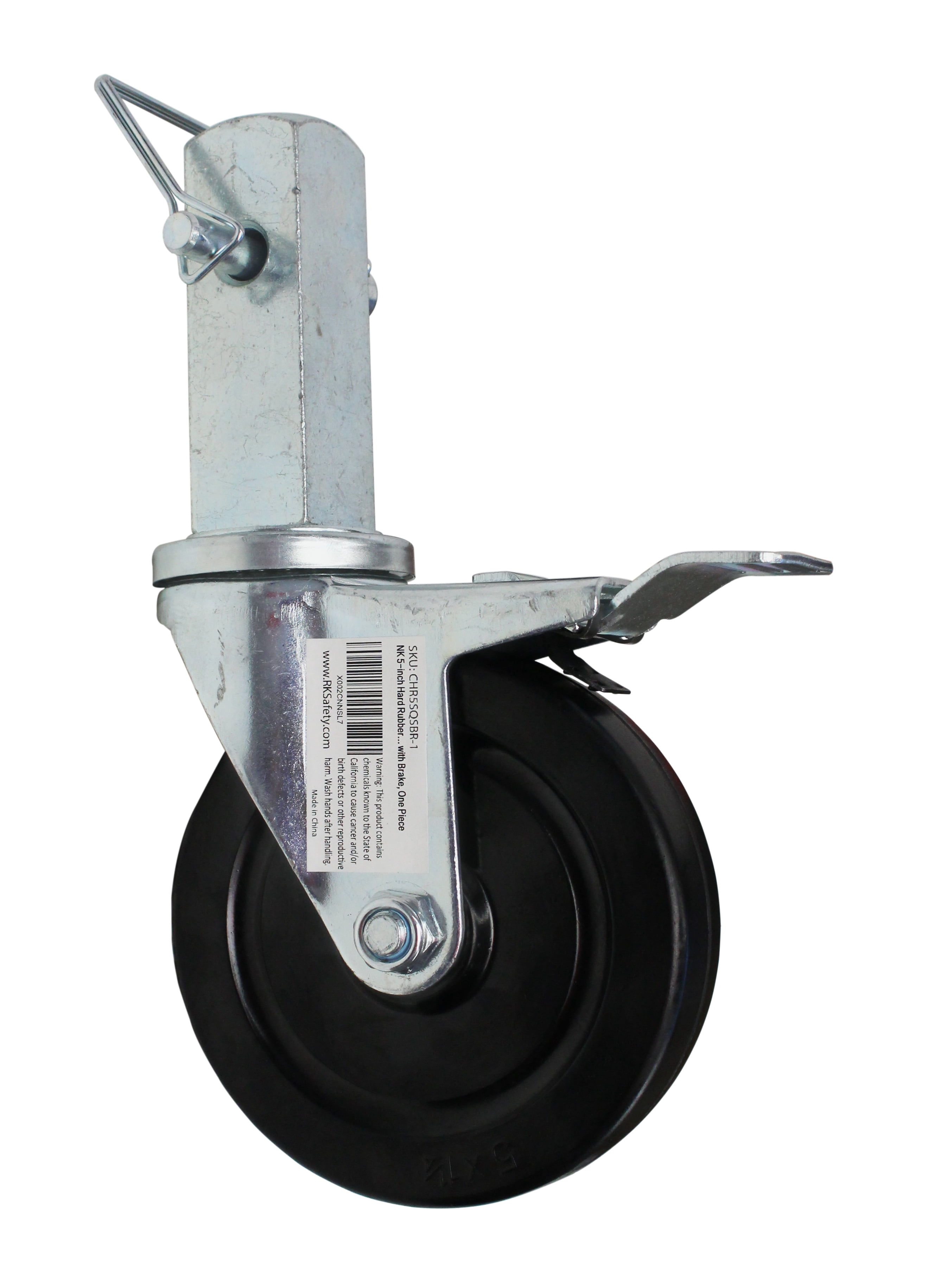 RK 5-inch Hard Rubber Wheel Solid Plate Casters with Brake, Set of 4