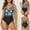 Hot Pink(New), variant on PNTUTB Summer Women's Fashion Print Lace V Neck High Stretch Conservative One Piece Triangle Swimsuit