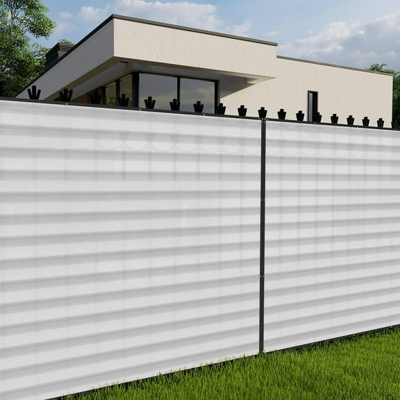 E&K Sunrise 6' x 7' Privacy Fence Screen with Grommets, Outdoor Windscreen Fence Covering Privacy Screen UV Blockage for Backyard Garden Patio (Gray White Stripe)
