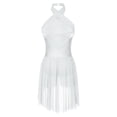 thumbnail image 4 of Sinleey Women Lyrical Dance Dress Sleeveless Leotard Dress Halter Neck Flowy Dress Contemporary White M, 4 of 7