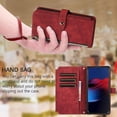 thumbnail image 6 of Wallet Case for Google Pixel 6a 5G, Vintage Premium PU Leather Cover Flip Case with Card Slots Magnetic Closure Zipper Pocket Kickstand Handbag with Hand Strap - Red Wine, 6 of 14