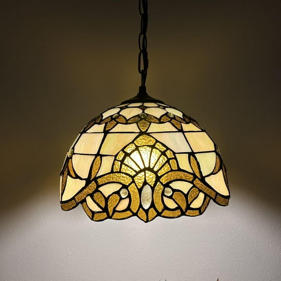 Tiffany Pendant Lights Baroque Style LED Bulb Included 12-Light Gold Stained Glass 12"W x 12"D x 60"H