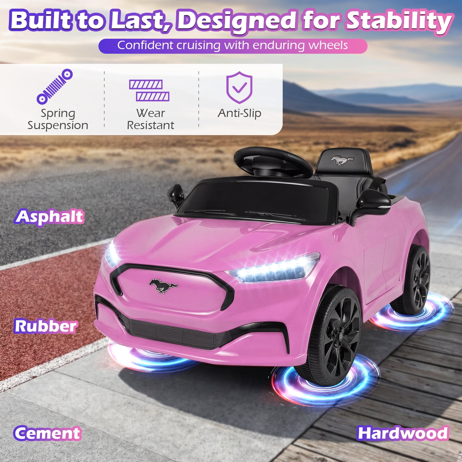 Gymax Licensed Ford Mach E Electric Vehicle w/Parent Control LED Lights Horn Music Pink