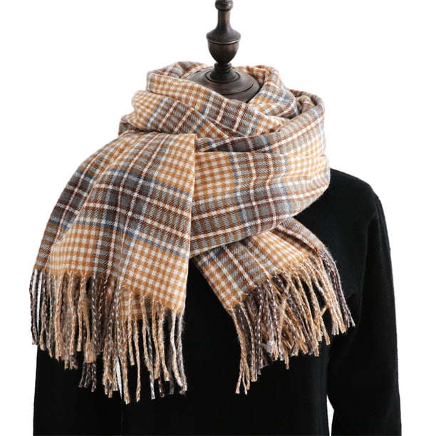 Bufanda de invierno para mujer, chal de cachemira con borlas y cuadros grandes, bufandas de gran tamaño, bufandas cálidas y acogedoras para invierno y otoño